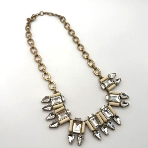 J. Crew Rhinestone Crystal Gold Spike Statement Necklace Event Cocktail Teardrop - Picture 4 of 8
